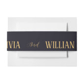 ミッドナイトエレガンス：ダーク結婚ブルー 招待状ベリーバンド (正面例)