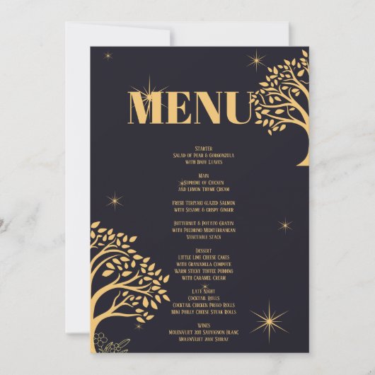 ミッドナイトエレガンス：ダーク結婚ブルー 招待状 (正面)