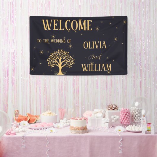 ミッドナイトエレガンス：ダーク結婚ブルー 横断幕 (パーティー)