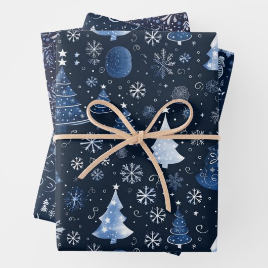 ミッドナイトエレガントブルークリスマスの画像 ラッピングペーパーシート (インサイチュ)