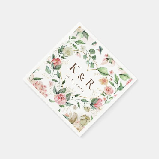 ミッドナイトエレガント開花結婚フローラ スタンダードカクテルナプキン (角)