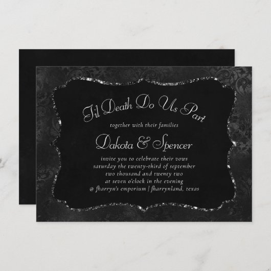 ミッドナイトオニックスロマンス |ブラック・サティニグランジ・ダマスク 招待状 (正面/裏面)