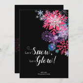 ミッドナイトカラフルスノーフレーク魔法クリスマスカード 招待状 (正面/裏面)