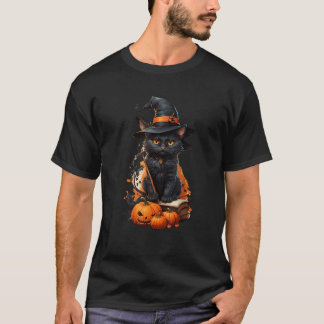 ミッドナイトカラフル魔法ブラックキャットカボプキンハロウィー Tシャツ