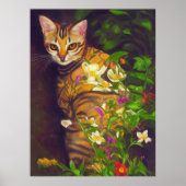 ミッドナイトガーデンに咲く美しいアビシニアン猫 ポスター (正面)