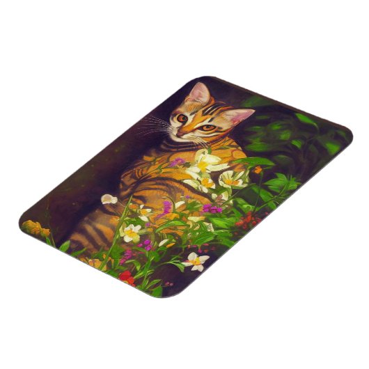 ミッドナイトガーデンに咲く美しいアビシニアン猫 マグネット (左側)