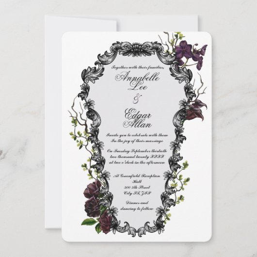 ミッドナイトガーデンウォーターカラーバロック結婚式棺 招待状 (正面)