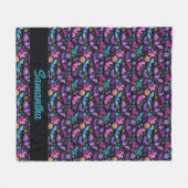 ミッドナイトガーデンハロウィーンこうもりと花模様 フリースブランケット (正面(横))