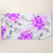 ミッドナイトガーデンハワイアンハイビスカスフローラバイオレット ビーチタオル (正面)