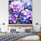 ミッドナイトガーデンバイオレットアジサイの水彩色 キャンバスプリント (インサイチュ (寝室))