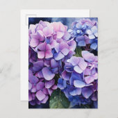 ミッドナイトガーデンバイオレットアジサイの水彩色 案内ポストカード (正面/裏面)