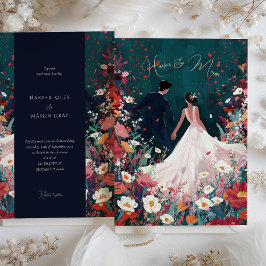 ミッドナイトガーデン – シックティール(緑がかった色)&コーラル結婚ズ 招待状
