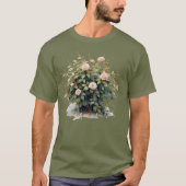 ミッドナイトガーデン:抽象的な水彩のバラの茂み Tシャツ (正面)