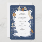 ミッドナイトクラシックアイボリーブルーフローラエレガンス 招待状 (正面)