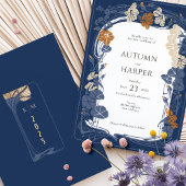 ミッドナイトクラシックアイボリーブルーフローラエレガンス 招待状