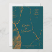 ミッドナイトグリーンとカッパーマーブル Save the Date 招待状 (正面)