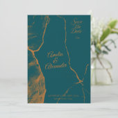 ミッドナイトグリーンとカッパーマーブル Save the Date 招待状 (スタンド正面)