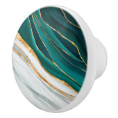 ミッドナイトグリーン、ターコイズ、および金ゴールドの水色 セラミックノブ (右)