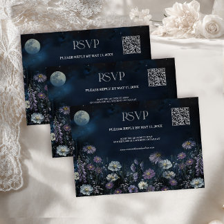 ミッドナイトコスモスダークフラワーズ ウェディングQRコードRSVP 出欠カード
