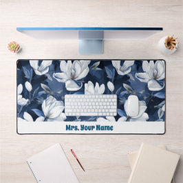 ミッドナイトシフォンのホワイトマグノリアパターン デスクマット