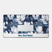 ミッドナイトシフォンのホワイトマグノリアパターン デスクマット (キーボード&マウス)