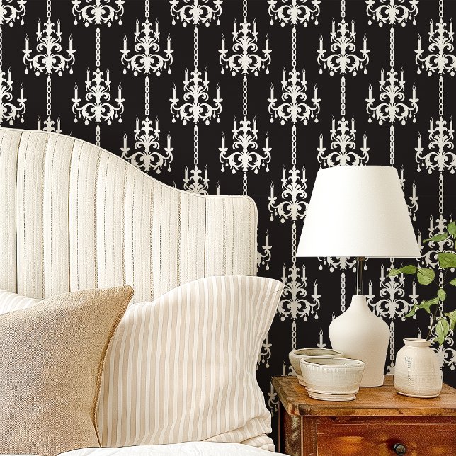 ミッドナイトシャンデリアヴィンテージ白黒 壁紙 (クリエイターアップロード済み)