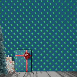ミッドナイトスカイブライトグリーンスターズ ラッピングペーパー