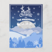 ミッドナイトスカイ飛んでいるでサンタそりとトナカイ シーズンポストカード (正面)