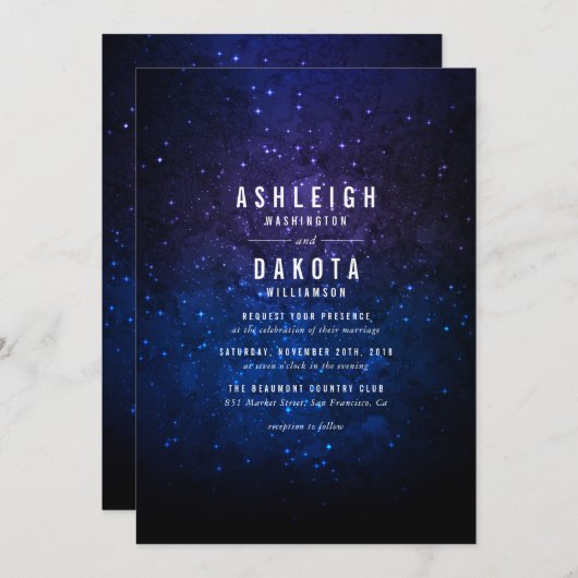 ミッドナイトスカイ&スター輝くズ |銀河系結婚ズ 招待状 (正面/裏面)