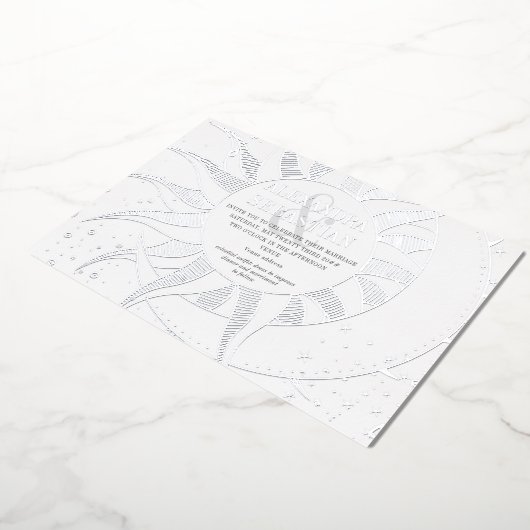 ミッドナイトスターズムーンサンシナ結婚スシルバー 箔招待状 (回転した状態)