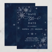 ミッドナイトスノーフレークス 結婚式 Save The Date 招待状 (正面/裏面)