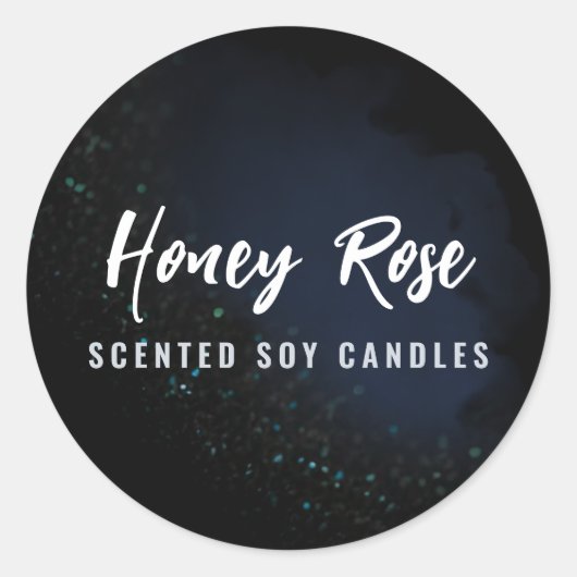 ミッドナイトスパークルネイビーブルーキャンドルラベル ラウンドシール (正面)