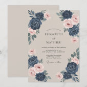 ミッドナイトスレートの葉の落ち着いたユーカリの結婚式 招待状 (正面/裏面)