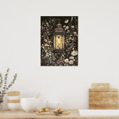 ミッドナイトダークガーデンランタンフローラ ポスター (キッチン)