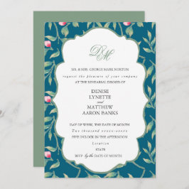 ミッドナイトティールとバジルグリーンのリハーサルディナー 招待状