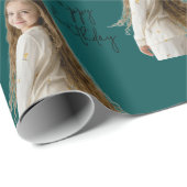 ミッドナイトティール（緑がかった色）とカスタム誕生日文字と写真 –  ラッピングペーパー (ロールコーナー)