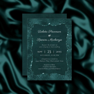 ミッドナイトティール(緑がかった色)ロマンス | Dark Satinyグランジ結婚の 招待状