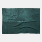 ミッドナイトティール(緑がかった色)ロマンス | Dark Satiny グランジ Damask キッチンタオル (横)