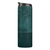 ミッドナイトティール(緑がかった色)ロマンス | Dark Satiny グランジ Damask タンブラー (回転右)