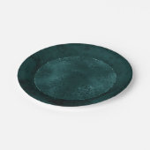 ミッドナイトティール（緑がかった色）ロマンス | Dark Satiny グランジ Damask ペーパープレート (アングル)