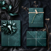 ミッドナイトティール(緑がかった色)ロマンス | Dark Satiny グランジ Damask ラッピングペーパーシート