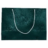 ミッドナイトティール（緑がかった色）ロマンス | Dark Satiny グランジ Damask ラージペーパーバッグ (裏面)
