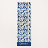 ミッドナイトデルフトガーデンヴィンテージボタニックブルー ヨガマット (正面)