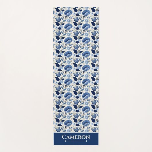 ミッドナイトデルフトガーデンヴィンテージボタニックブルー ヨガマット (正面)
