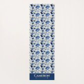 ミッドナイトデルフトガーデンヴィンテージボタニックブルー ヨガマット (裏面)