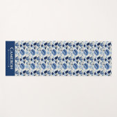 ミッドナイトデルフトガーデンヴィンテージボタニックブルー ヨガマット (正面(横))