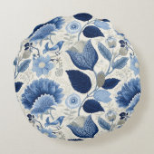 ミッドナイトデルフトガーデンヴィンテージボタニックブルー ラウンドクッション (裏面)