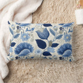 ミッドナイトデルフトガーデンヴィンテージボタニックブルー ランバークッション (ブランケット)