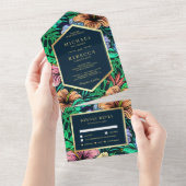 ミッドナイトトロピカル鮮やかフローラ庭園の結婚式 オールインワン招待状 (貼ってはがせる)