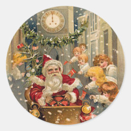 ミッドナイトドライブヴィンテージクリスマスカード ラウンドシール